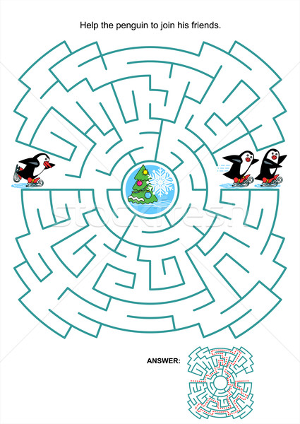 Maze game for kids - skating penguins Stock photo © ratselmeister