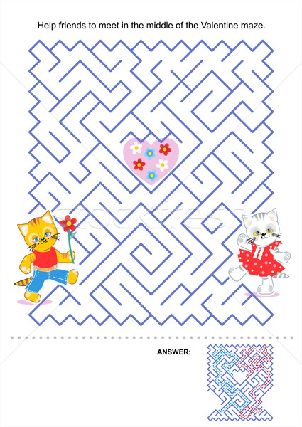 Maze game for kids - Valentine kittens Stock photo © ratselmeister