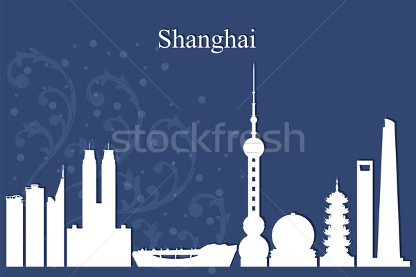 Shanghai silhouette bleu bâtiment Voyage [[stock_photo]] © Ray_of_Light