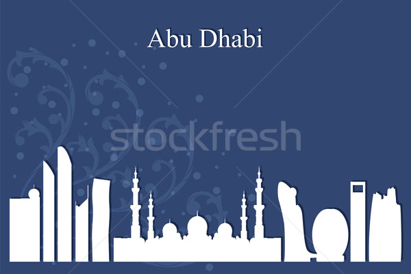 Abu Dhabi city skyline silhouette on blue background Stock photo © Ray_of_Light