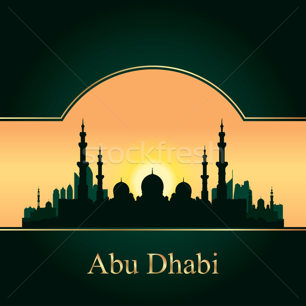 Abu Dhabi skyline silhouette background with a Grand Mosque Stock photo © Ray_of_Light