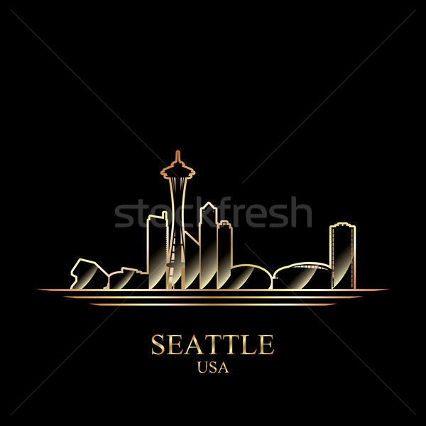 Oro silhouette Seattle nero skyline architettura Foto d'archivio © Ray_of_Light