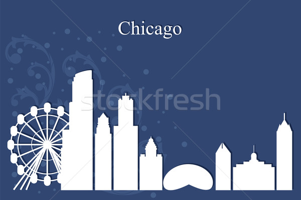 Stock photo: Chicago city skyline silhouette on blue background