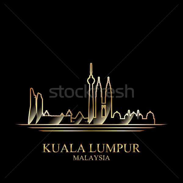 Gold silhouette of Kuala Lumpur on black background Stock photo © Ray_of_Light