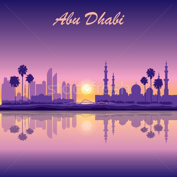 Abu Dhabi skyline silhouette background with a Grand Mosque Stock photo © Ray_of_Light