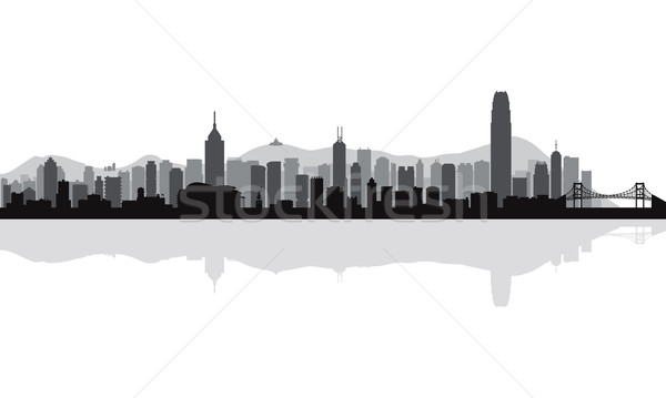 Stockfoto: Hong · Kong · silhouet · gebouw · skyline · architectuur