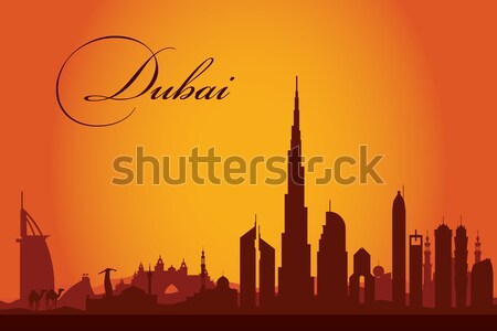 Dubai sylwetka słońce podróży hotel Zdjęcia stock © Ray_of_Light