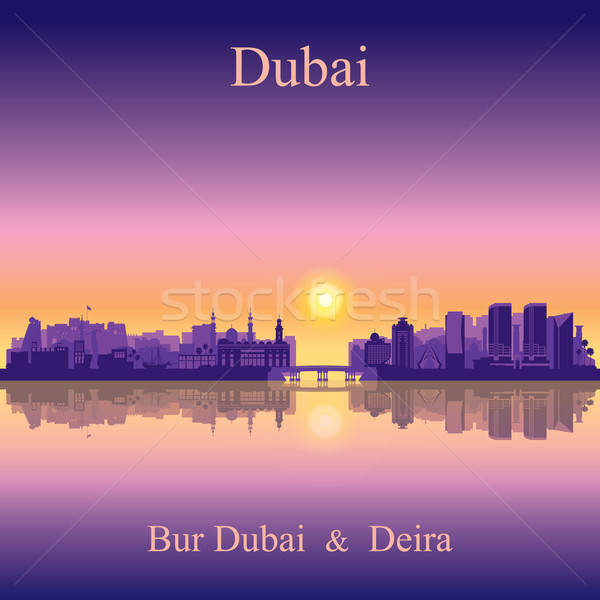 Dubai panoramę sylwetka niebo podróży Świt Zdjęcia stock © Ray_of_Light