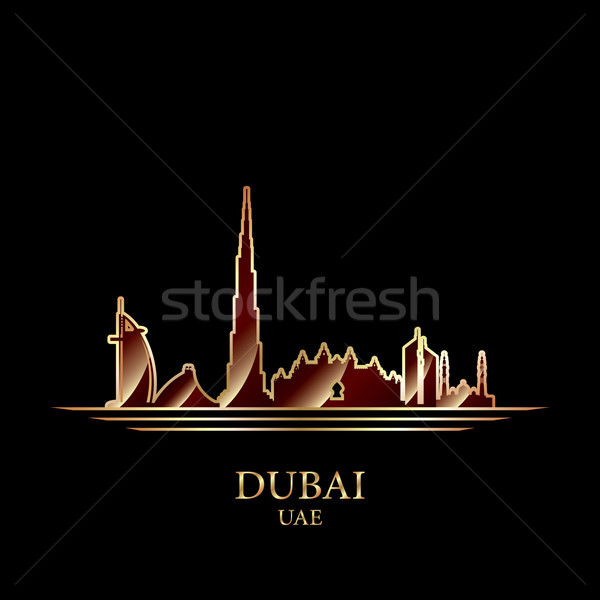 Stock photo: Gold silhouette of Dubai on black background