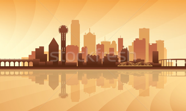 Dallas sylwetka budynku Świt panoramę Zdjęcia stock © Ray_of_Light