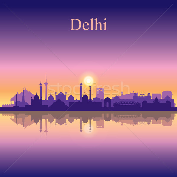 Delhi silhouet gebouw zonsondergang zonsopgang Stockfoto © Ray_of_Light