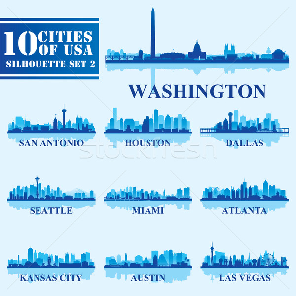 Sziluettek városok USA szett kék utazás Stock fotó © Ray_of_Light