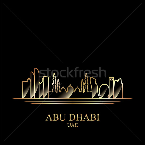 Złota sylwetka Abu Dabi czarny budynku podróży Zdjęcia stock © Ray_of_Light