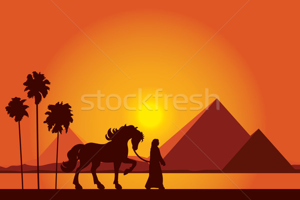 Egypte groot piramides silhouet paard zon Stockfoto © Ray_of_Light