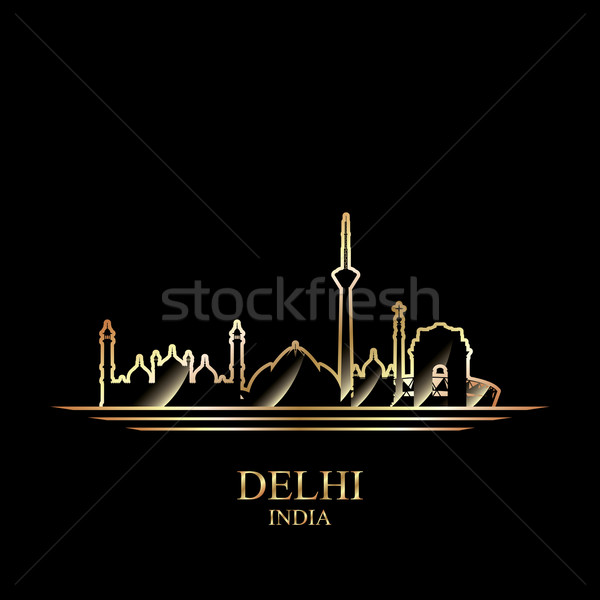 Złota sylwetka Delhi czarny panoramę architektury Zdjęcia stock © Ray_of_Light