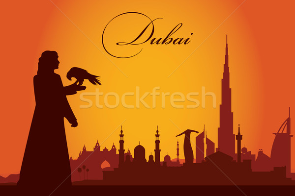 Dubai városkép sziluett nap utazás hotel Stock fotó © Ray_of_Light