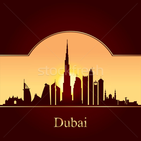 Stock fotó: Dubai · sziluett · sziluett · naplemente · épület · utazás