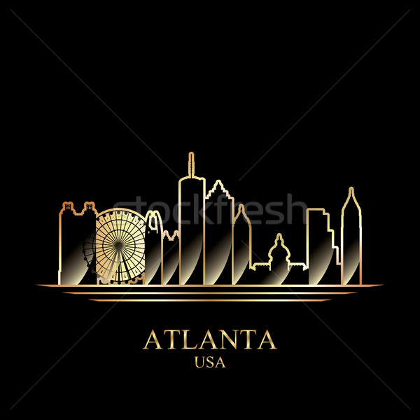 Gold silhouette of Atlanta on black background Stock photo © Ray_of_Light