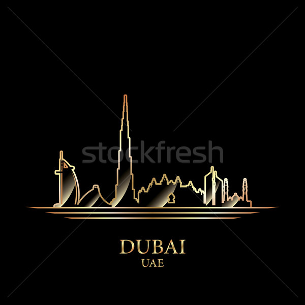 Arany sziluett Dubai fekete épület város Stock fotó © Ray_of_Light