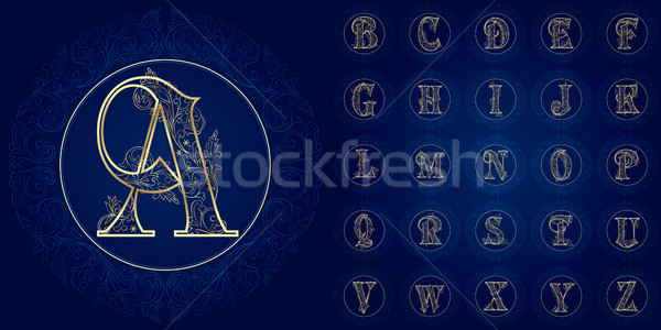 Bağbozumu alfabe ayarlamak siluet antika Stok fotoğraf © Ray_of_Light