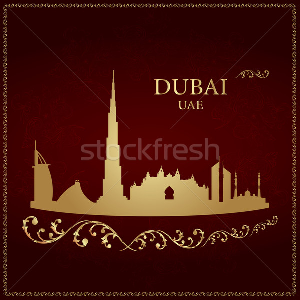 Dubai panoramę sylwetka vintage podróży hotel Zdjęcia stock © Ray_of_Light