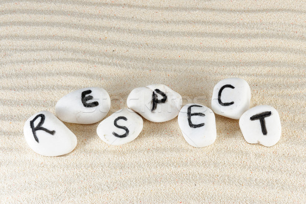 Respekt Wort Gruppe Steine Sand Textur Stock foto © raywoo
