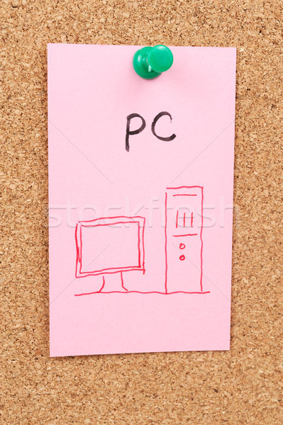 Pc Wort Symbol gezeichnet Papier Kork Bord Stock foto © raywoo