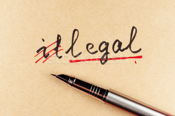 Illegális jogi szó toll törvény bűnözés Stock fotó © raywoo