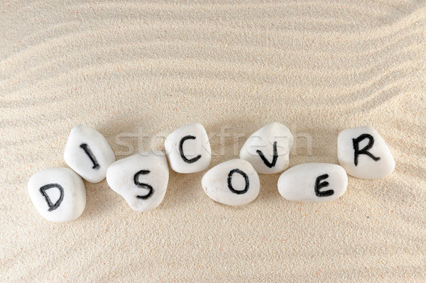 Entdecken Wort Gruppe Steine Sand Textur Stock foto © raywoo