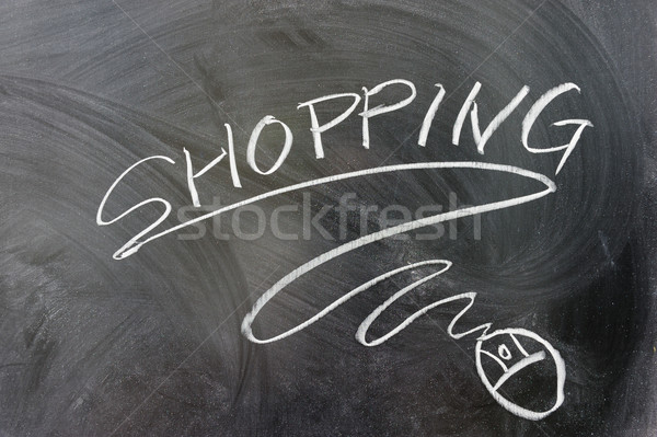 Zakupy słowo mysz komputerowa podpisania Tablica Zdjęcia stock © raywoo