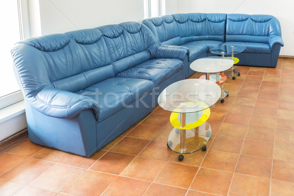 Poczekalnia pusty duży niebieski sofa dwa Zdjęcia stock © RazvanPhotography