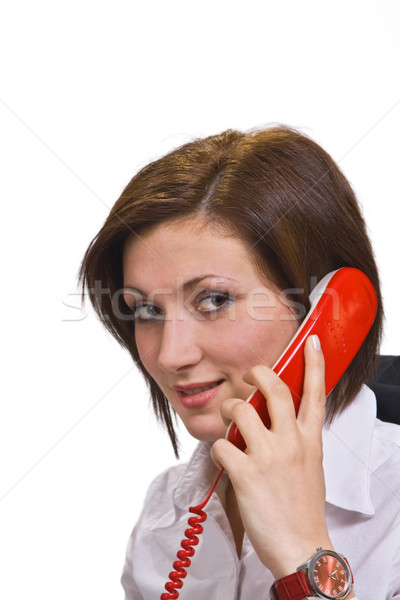 обслуживание клиентов портрет красный телефон женщину Сток-фото © RazvanPhotography
