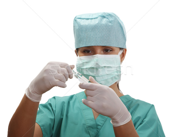 Pielęgniarki otwarcie fiolka kobiet skupić ręce Zdjęcia stock © RazvanPhotography