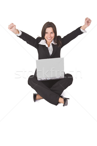 Calculator satisfactie femeie de afaceri laptop afaceri Imagine de stoc © RazvanPhotography