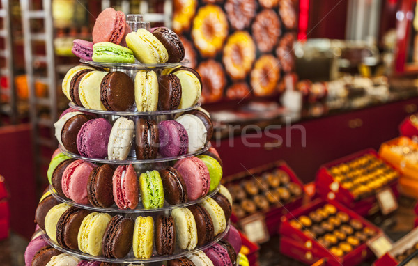 Foto stock: Pirâmide · macarons · colorido · saboroso · francês · fundo