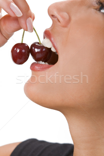 Wiśniowe kobieta usta żywności Zdjęcia stock © RazvanPhotography