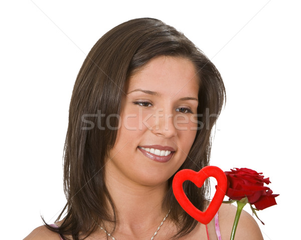 Stockfoto: Vrouw · steeg · hart · portret · brunette · Rood