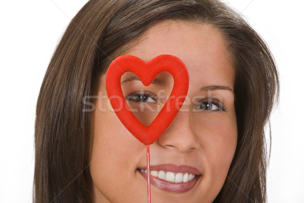 Valentine sorrindo olhando vermelho mulher sorrir Foto stock © RazvanPhotography