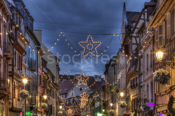 Stock photo: Night Decorated Street in Winter in Colmar