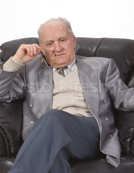 Starszy człowiek myślenia portret biuro fotel Zdjęcia stock © RazvanPhotography