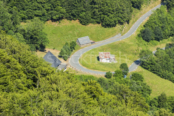 Foto stock: Curva · montanhas · estrada · escalada · natureza · verde