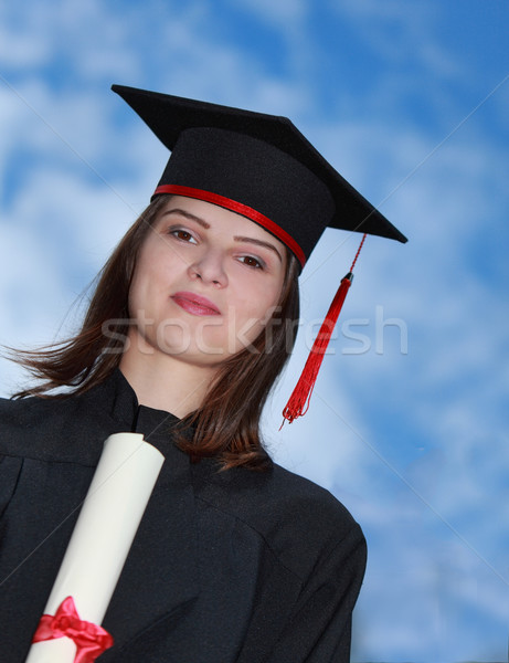 Portré nő érettségi talár fiatal nő felhős Stock fotó © RazvanPhotography