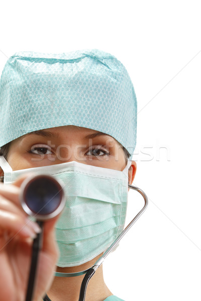 Vrouwelijke arts stethoscoop focus ogen vrouw Stockfoto © RazvanPhotography