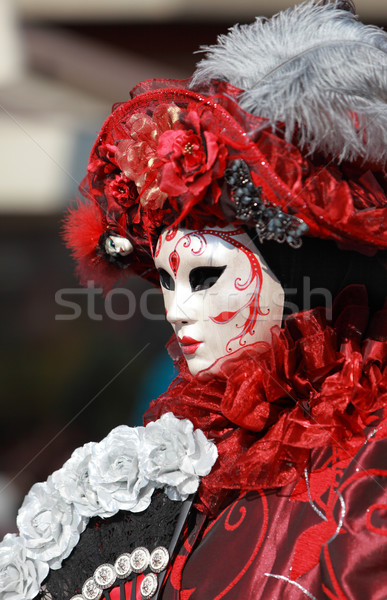 Venetian masca portret roşu costum carnaval Venetia Imagine de stoc © RazvanPhotography