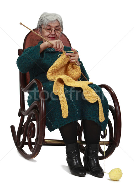 Alte Frau Stricken Bild Sitzung Wippe isoliert Stock foto © RazvanPhotography
