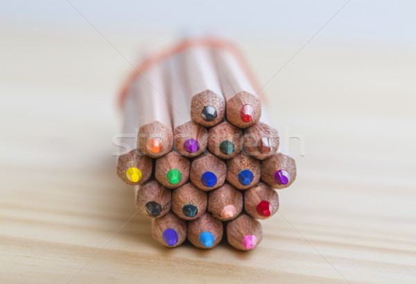 Foto stock: Lápices · mesa · de · madera · imagen · madera · educación