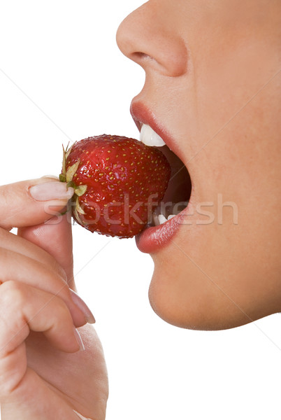 [[stock_photo]]: Fraise · femme · bouche · alimentaire