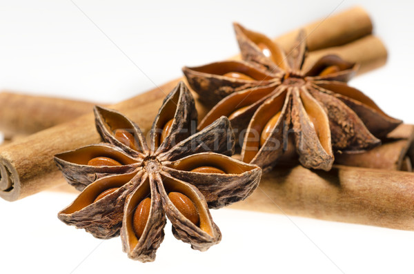 star anise with cinnamon sticks isolated on white background Stock photo © razvanphotos