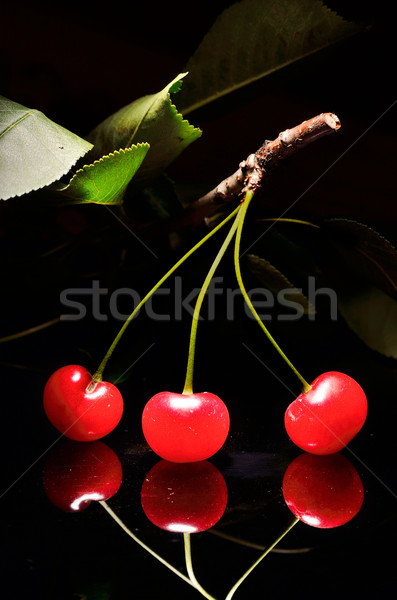 Cerise isolé noir alimentaire bois fruits Photo stock © razvanphotos