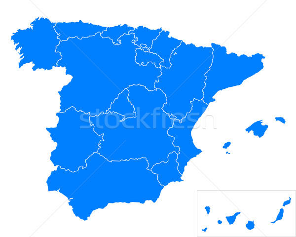 Kaart Spanje Blauw reizen Madrid geïsoleerd Stockfoto © rbiedermann